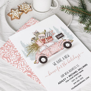 Zuhause für die Feiertage Rosa Wasserfarbenautobah Feiertagskarte