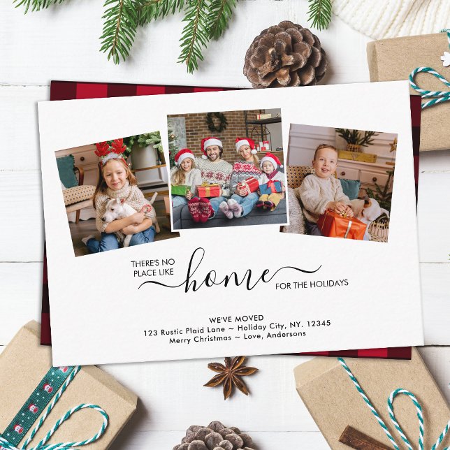 Zuhause für die Ferien 3 Foto Rot Karierte Bewegun Ankündigung (Von Creator hochgeladen)