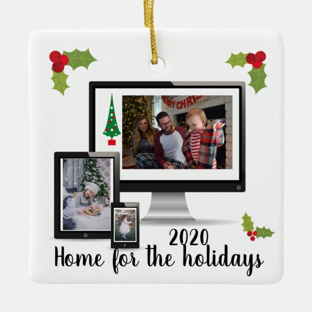 Zuhause für die virtuelle Holidays-Pandemie 2020 Keramikornament (Vorderseite)
