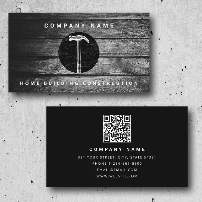 Zuhause Gebäude Construction Visitenkarte (Black Wood Hammer Home Building Construction Business Card)