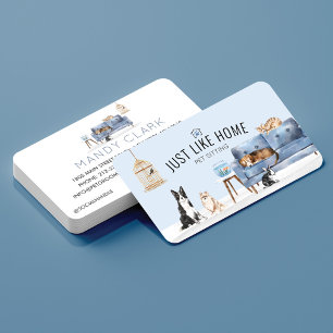 Zuhause Haustier Sitzen Wasserfarbe Gemütliche Zuh Visitenkarte