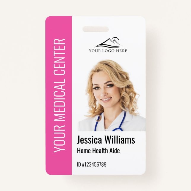 Zuhause Health Aide Medical Foto ID Pink Ausweis (Vorderseite)
