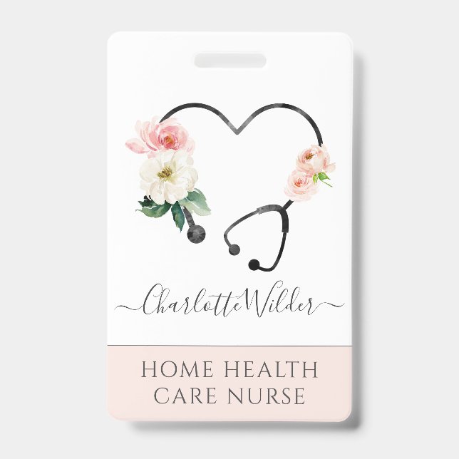 Zuhause Healthcare Nurse Floral Stethoscope Ausweis (Vorderseite)
