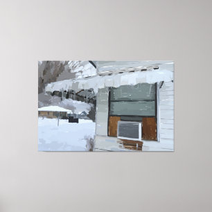 Zuhause in Winterschnitt-Leinwand Leinwanddruck