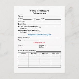 Zuhause-Informationskarte für das Gesundheitswesen Postkarte