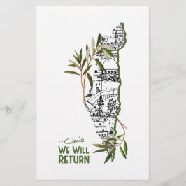 Zuhause innerhalb der Karte, umrahmt von Olivenzwe Briefpapier