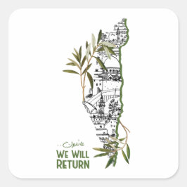 Zuhause innerhalb der Karte, umrahmt von Olivenzwe Quadratischer Aufkleber