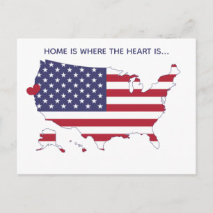Zuhause ist das Herz - US Map & Flag Custom Postkarte