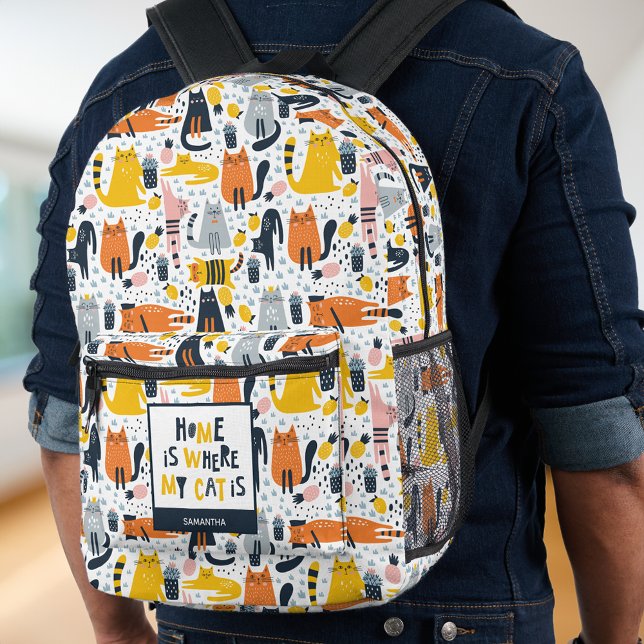 Zuhause ist der Mit Monogramm Name meiner Katze Bedruckter Rucksack (Von Creator hochgeladen)