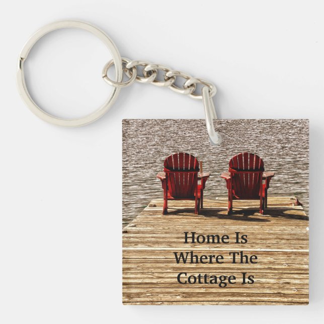 Zuhause ist der Ort, an dem die Hütte rote Adirond Schlüsselanhänger (Vorderseite)