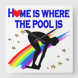 ZUHAUSE IST DER POOL FÜR DIESEN SCHWIMMER QUADRATISCHE WANDUHR