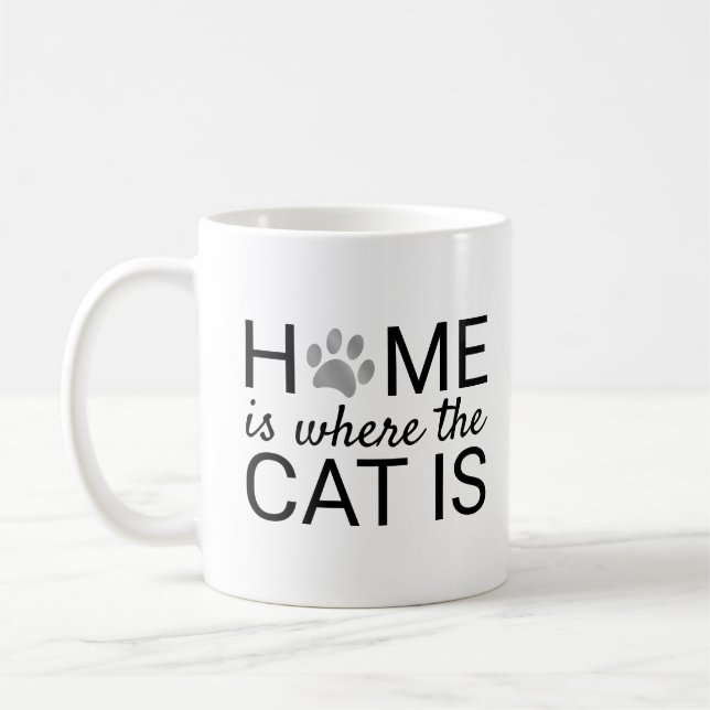Zuhause ist die Stelle, an der die Katze als Silbe Kaffeetasse (Links)