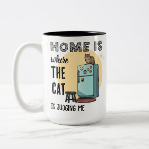 Zuhause ist dort, wo die Katze lustig ist Zitat Zweifarbige Tasse