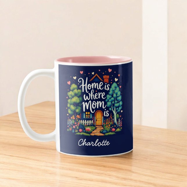 Zuhause ist dort, wo Mama ist | Personalisierter M Zweifarbige Tasse (Von Creator hochgeladen)