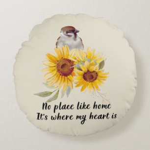 Zuhause ist mein Herz mit Sonnenblumen rund Kissen