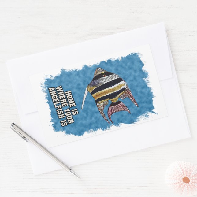 Zuhause ist, wo Ihr Angelfisch ist Aquarium Zitat Rechteckiger Aufkleber (Umschlag)