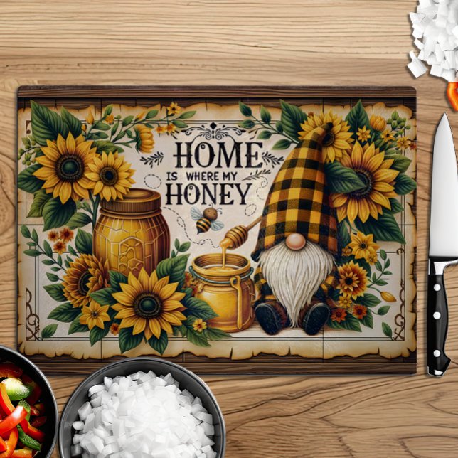 Zuhause ist, wo mein Honig rustikale Blüte-Nome Schneidebrett (Home Is Where My Honey Rustic Floral Gnome Cutting Board)