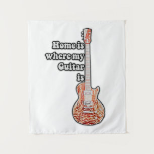 Zuhause ist, wo meine Gitarre ist. Vintage braune Wandteppich