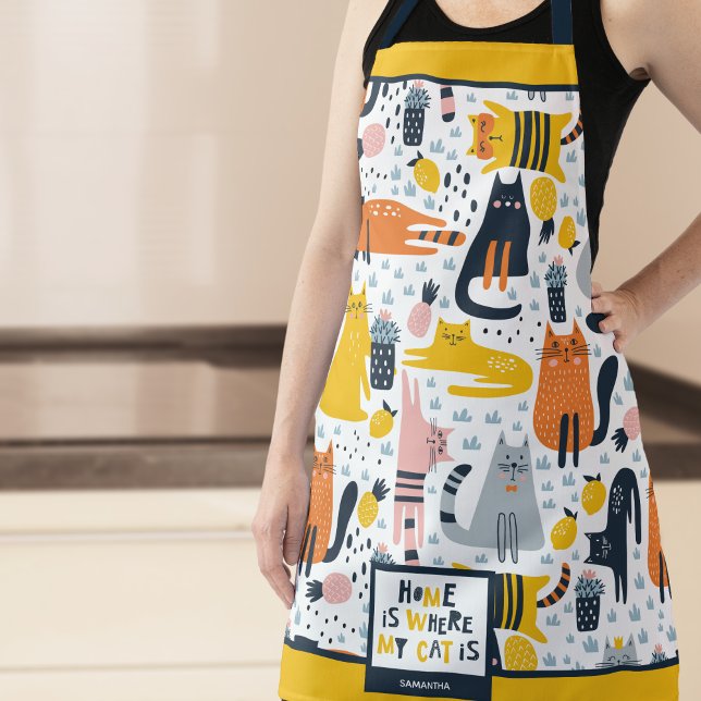 Zuhause ist, wo meine Katze Mit Monogramm ist Name Schürze (Von Creator hochgeladen)