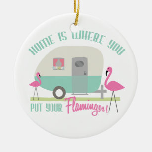 Zuhause ist, wohin Sie Ihre Flamingo-Verzierung Keramikornament