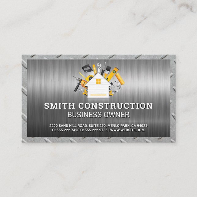 Zuhause-Logo für Bauwerkzeuge | Stahlmetall Visitenkarte (Vorderseite)
