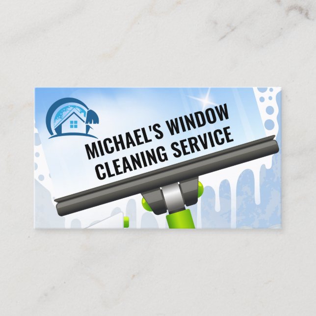 Zuhause Logo | Window Clean Squeegee Business Card Visitenkarte (Vorderseite)