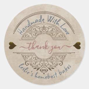 Zuhause Made Bakery Danke Kraft Grunge Hearts Runder Aufkleber