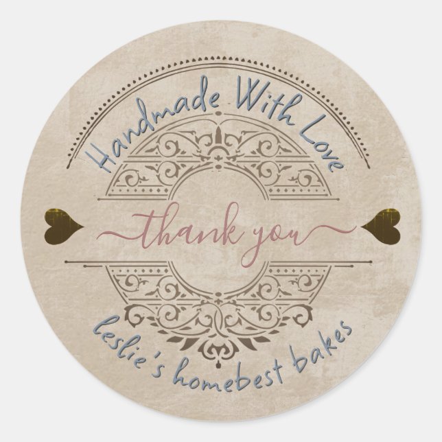 Zuhause Made Bakery Danke Kraft Grunge Hearts Runder Aufkleber (Vorderseite)
