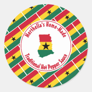 Zuhause Made HOT PEPPER SAUCE Ghana Flag Runder Aufkleber