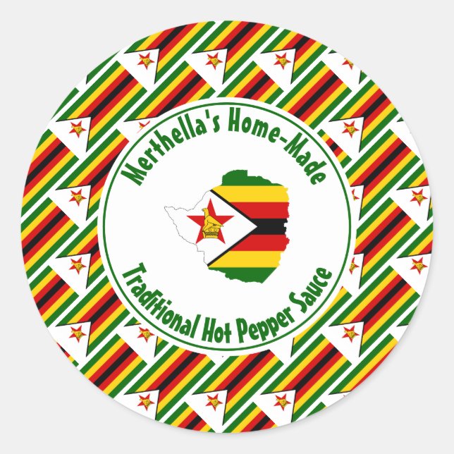 Zuhause Made HOT PEPPER SAUCE Zimbabwe Flag Runder Aufkleber (Vorderseite)