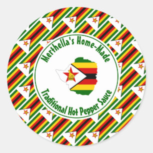 Zuhause Made HOT PEPPER SAUCE Zimbabwe Flag Runder Aufkleber