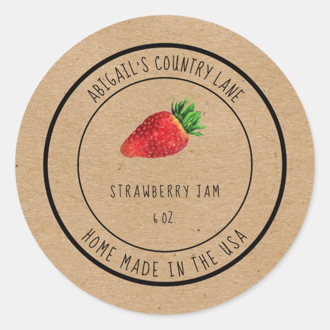 Zuhause Made Strawberry Jam Classic Round Sticker (Vorderseite)