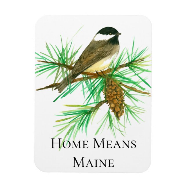 Zuhause Means Maine Chickadee Bird Tassel Pinecone Magnet (Vertikal)