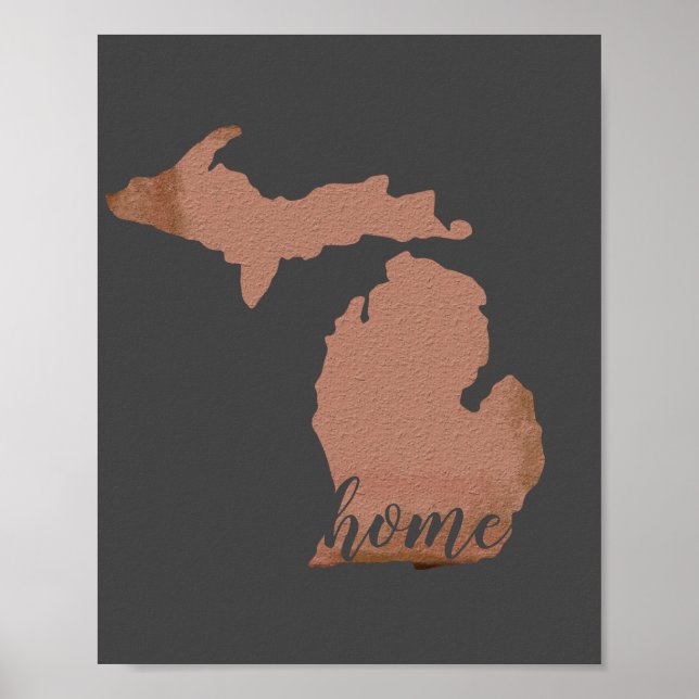 Zuhause Michigan Silhouette Kupfer Grau Poster (Vorne)