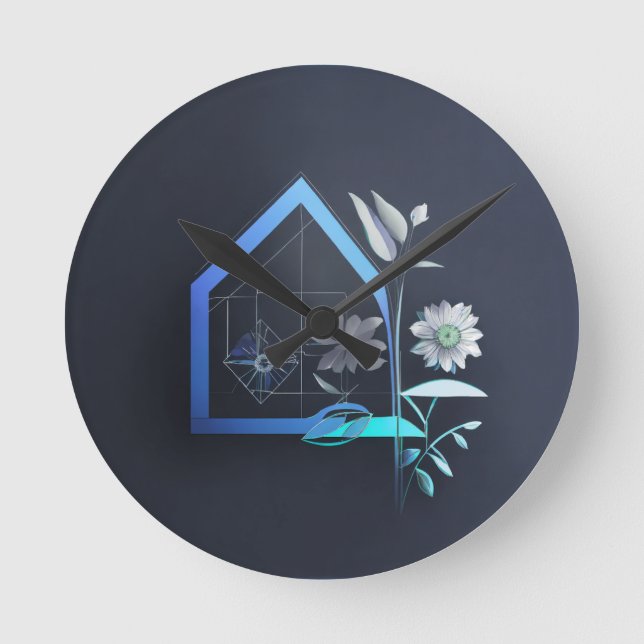 Zuhause mit Blume Runde Wanduhr (Vorderseite)