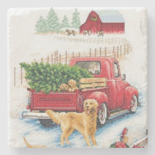 Zuhause mit einem Weihnachtsbaum-Needlepoint Steinuntersetzer