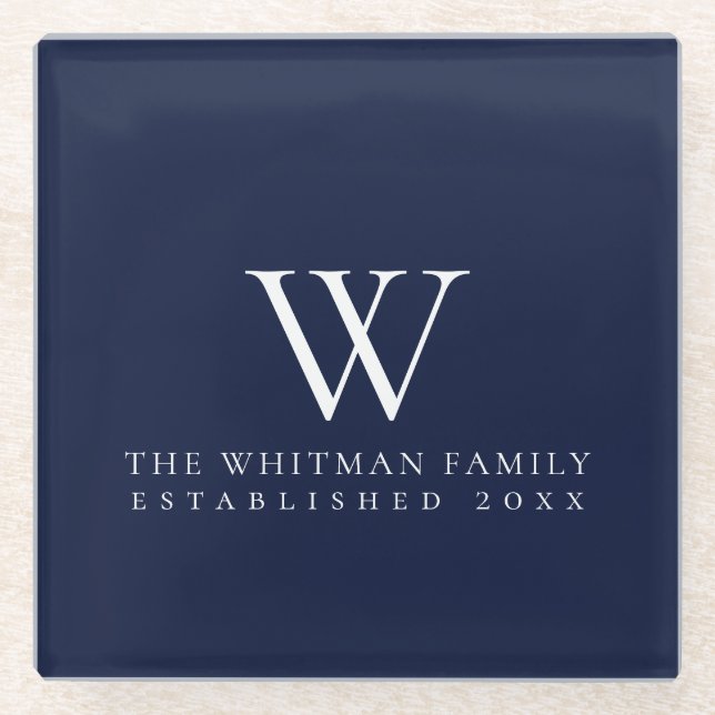 Zuhause Monogram Navy Glasuntersetzer (Vorderseite)