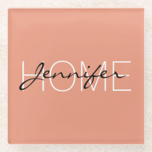 Zuhause monogramm des dunklen Lachs Glasuntersetzer