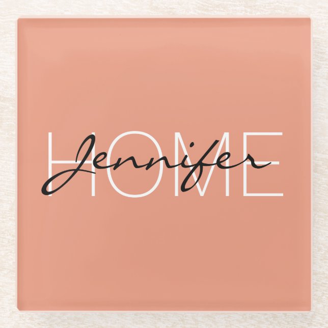 Zuhause monogramm des dunklen Lachs Glasuntersetzer (Vorderseite)