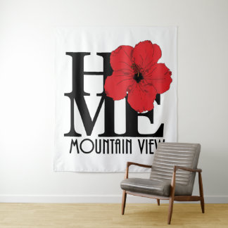 ZUHAUSE Mountain View Hawaii Roter Hibiskus Wandteppich