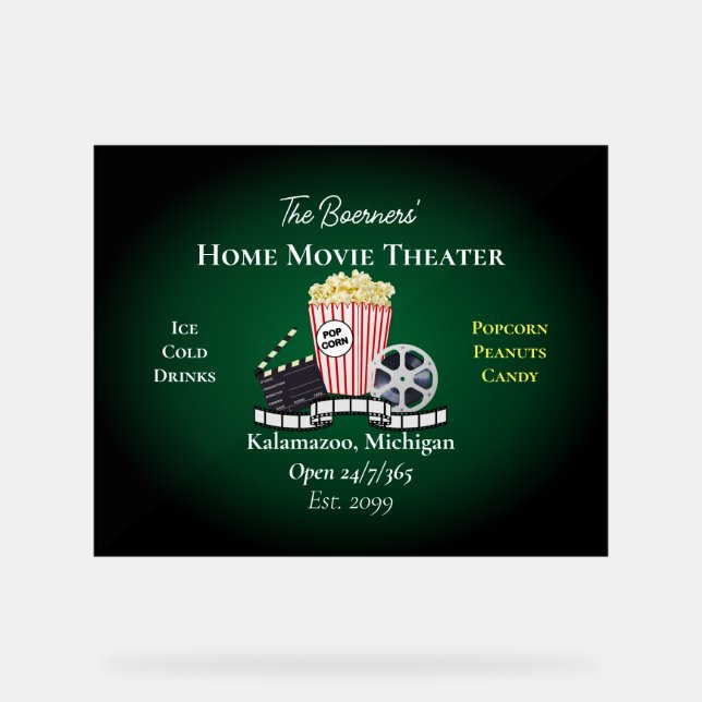 Zuhause Movie Theater Popcorn Film Green Acrylic S Acrylschild (Vorderseite)