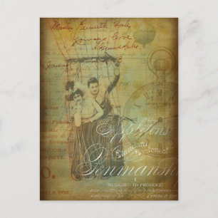 Zuhause-neues Haus-Vintage Heißluft-Ballon-Collage Ankündigungspostkarte