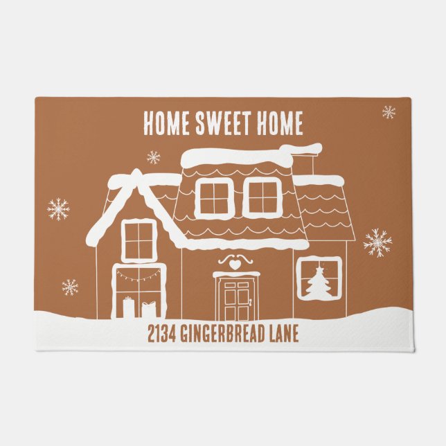 ZUHAUSE ODER BENUTZERDEFINIERTER TEXT GINGERBREAD- FUßMATTE (Vorderseite)