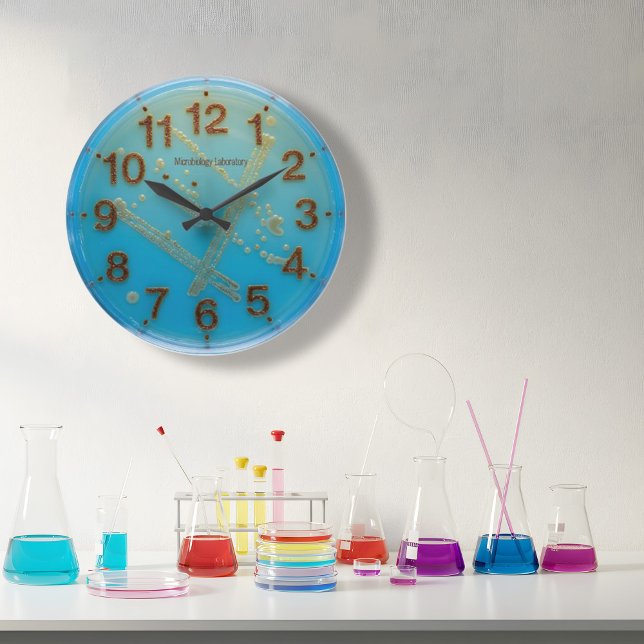 Zuhause oder Office-Dekor für den Wall-Clock-Labra Große Wanduhr (Visual representation of the clock hanging in a lab. Ideal for enthusiasts of Science & Microbiology)
