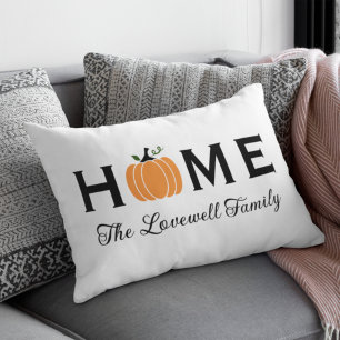 Zuhause Orange Pumpkin Personalisiert Nachname Fal Lendenkissen