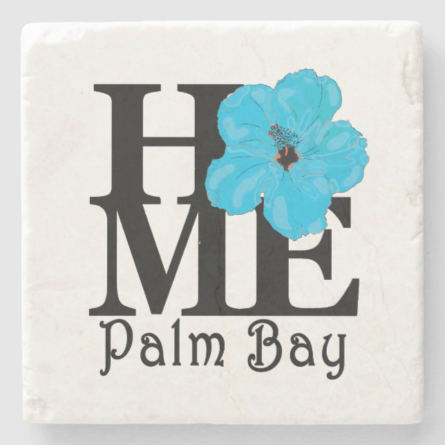 ZUHAUSE Palm Bay Blue Hibiskus Steinuntersetzer (Vorderseite)