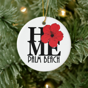 ZUHAUSE Palm Beach Florida Roter Hibiskus Keramik Ornament