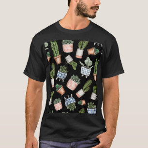 Zuhause-Pflanze für Aquarellbilder schwarz Nahtlos T-Shirt