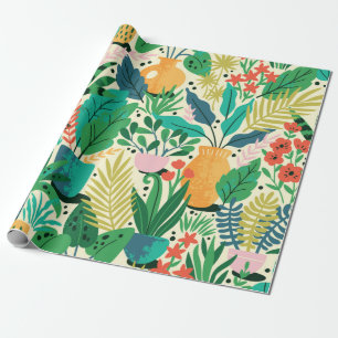 Zuhause-Pflanze in Keramik-Töpfen nahtlos Muster.  Geschenkpapier