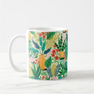 Zuhause-Pflanze in Keramik-Töpfen nahtlos Muster.  Kaffeetasse